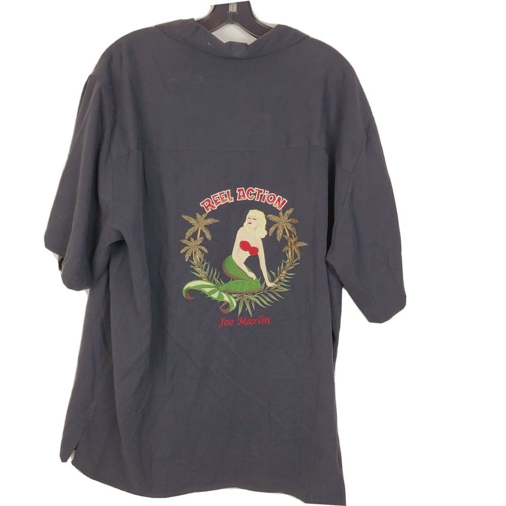 Joe Marlin Men's Unwind Reel‎ Action Embroidered Silk Shirt Size L